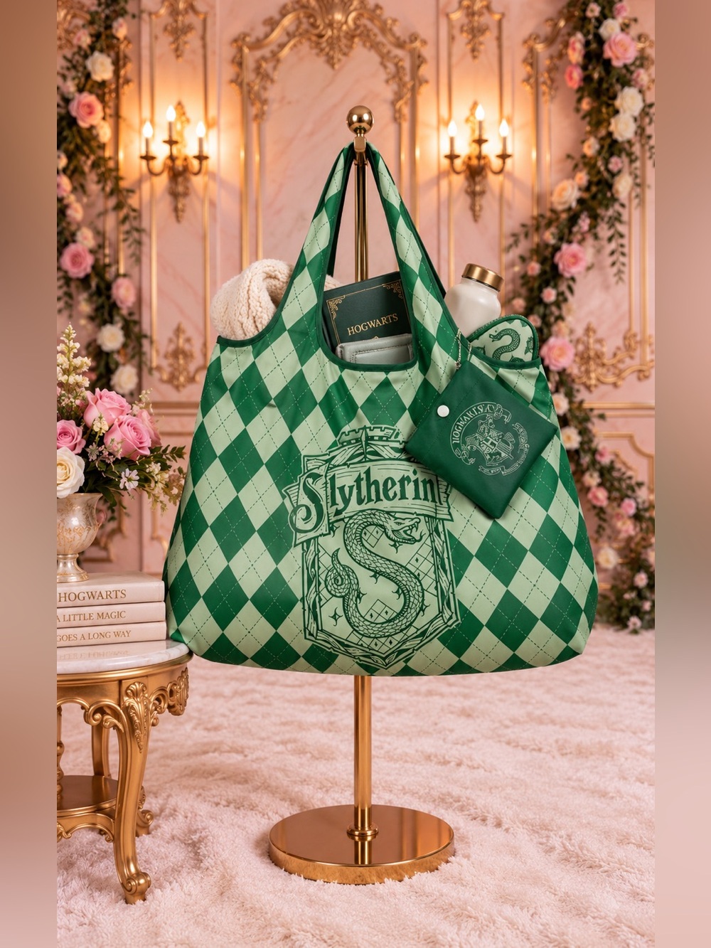 Harry Potter Slytherin Argyle FOLDABLE Tote Bag – Thin & Lightweight Green